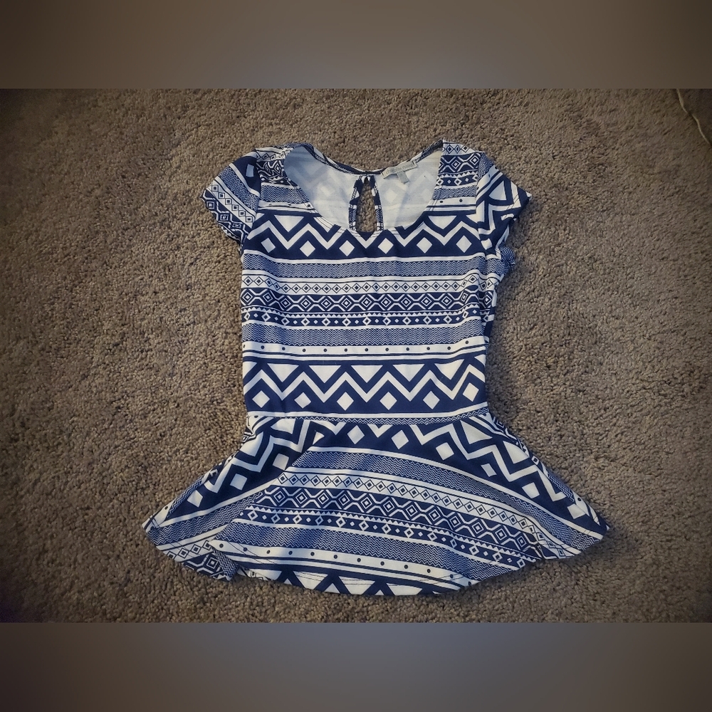 Charlotte Russe Navy and White Geometric Blouse